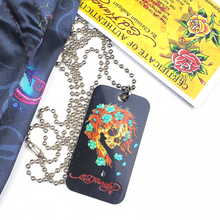 Load image into Gallery viewer, ED HARDY Necklace / Black Ghost Skull Color Dog Tag