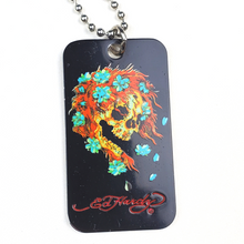 Load image into Gallery viewer, ED HARDY Necklace / Black Ghost Skull Color Dog Tag
