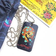 Load image into Gallery viewer, ED HARDY Necklace / Black Ghost Skull Color Dog Tag
