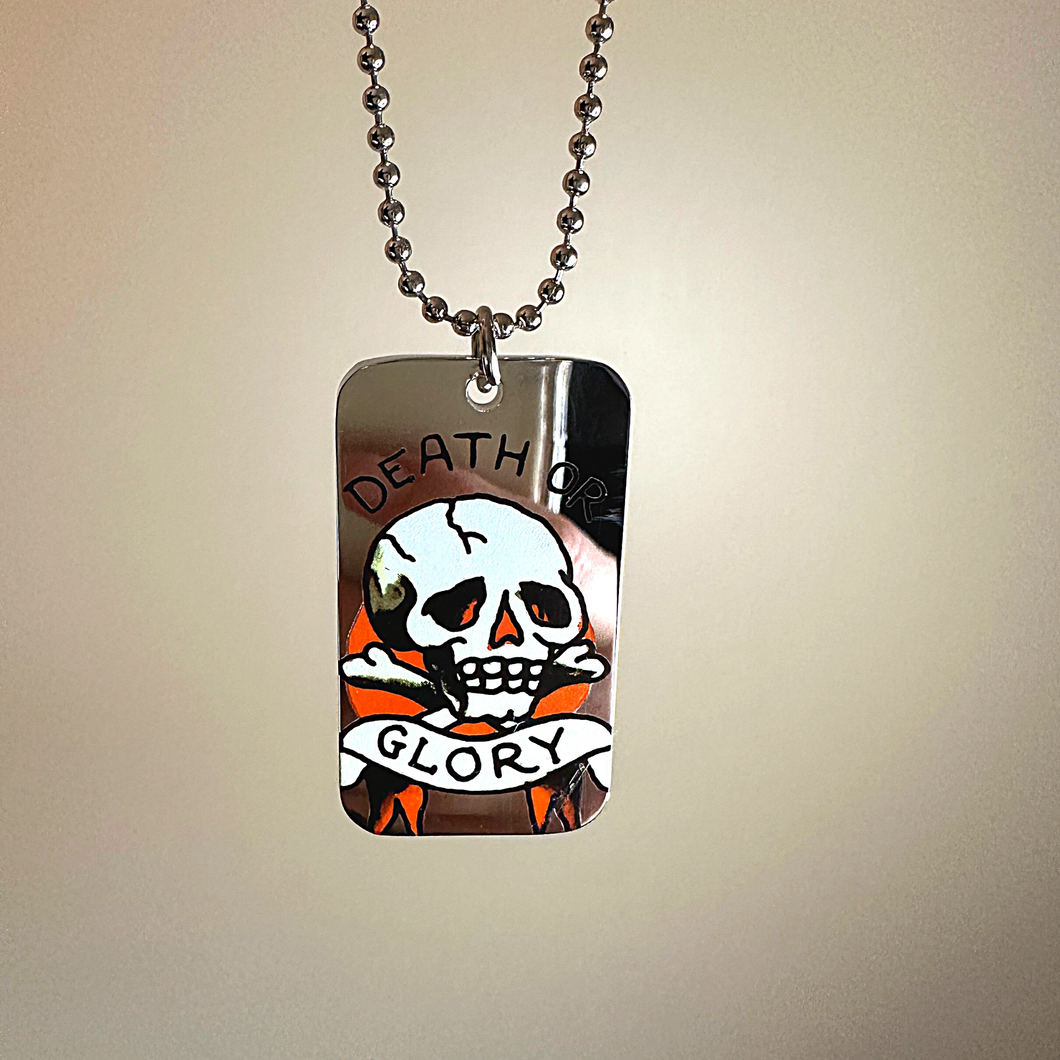 ED HARDY Necklace / Death Or Glory Single Dog Tag With Skull